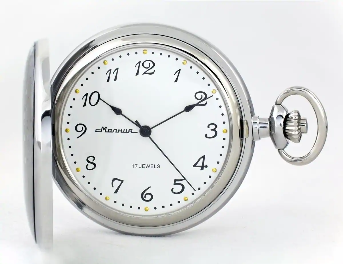 Молния часы карманные под серебро, арабские цифры 0030101